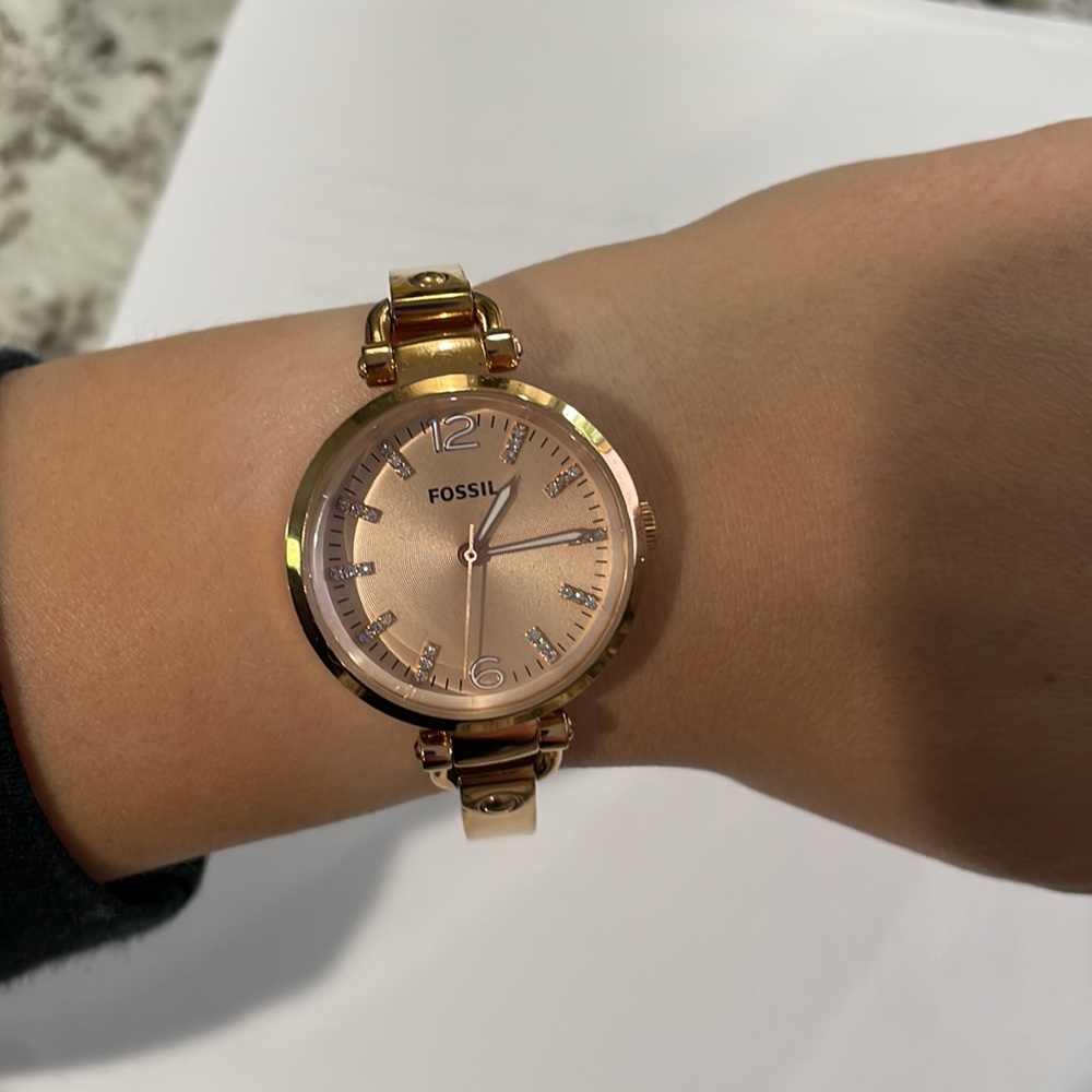 Fossil Georgia Watch Rose Gold- Tone stainless Steel case and bracelet.